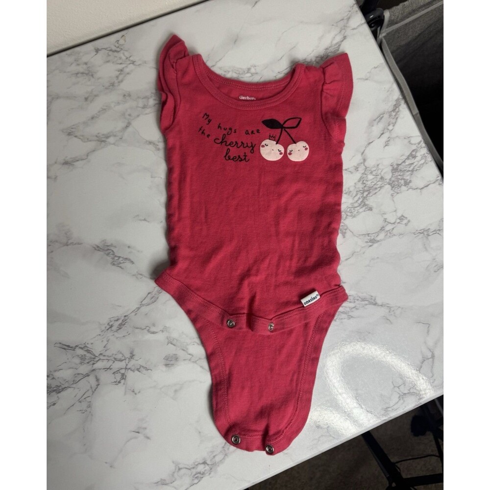 Gerber Pink Cherry Graphic Print Ruffle Sleeveless Bodysuit 0-3 Months